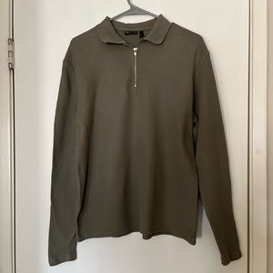ASOS Design Olive Green Half Zip Long Sleeve Textured Shirt